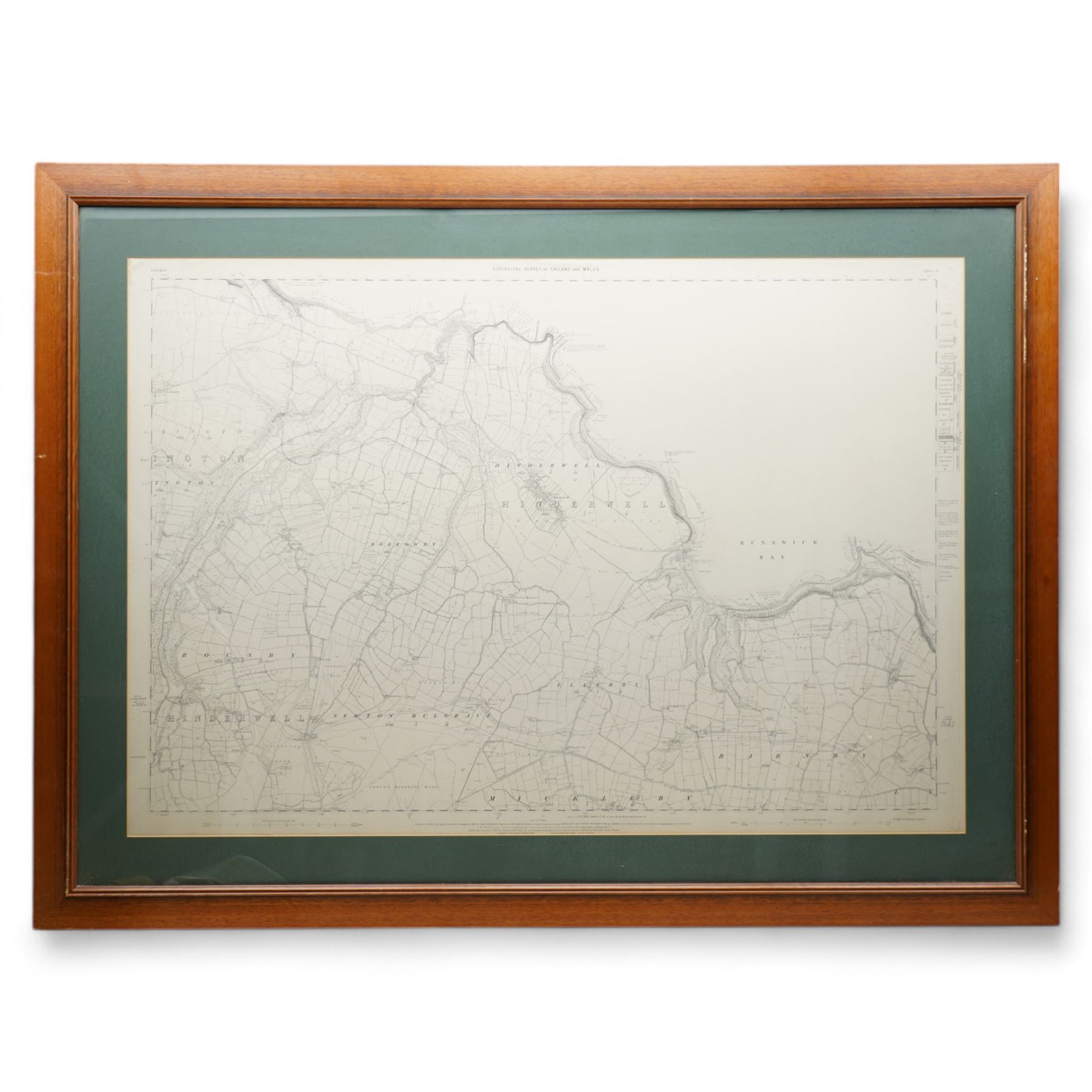 Large Victorian Ordnance Survey map of the parish of Hinderwell in North Yorkshire, including coastal plan of Runswick Bay 66cm x 95cm