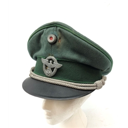  German Field Police Officers cap with metal badge and black peak, interior marked Hessische Polizei, L23cm  