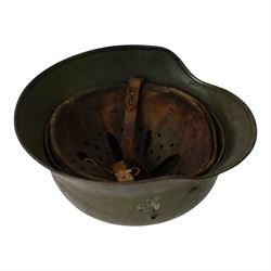 WWII Third Reich German double decals M42 steel combat helmet, with leather liner and chin strap