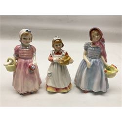Nine Royal Doulton figures, to include Little Boy Blue HN2062, Time for Bed HN3762, Mary Had a Little Lamb HN2048, Special Friend HN3607, etc all with printed mark beneath, some with original boxes  