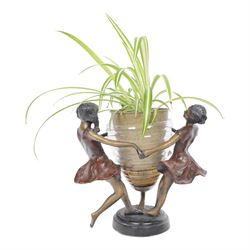 After Edouard Louis Collet: Circle of Three, bronze and glass centrepiece, H22cm