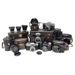 Four Zeiss Ikon camera bodies, to include, Contaflex Super B camera body, serial no. B31591, with 'Carl Zeiss Tessar 2.8/50 lens, serial no.3425553, Contaflex Super BC camera body, serial no. P81728, with 'Carl Zeiss Tessar 2.8/50' lens, serial no 4822280, etc, together with three cased lenses; 'Carl Zeiss Pro-Tessar 1:4 f=115mm' lens, serial no 3734740, 'Carl Zeiss Pr-Tessar 1:3.2 f=85mm' lens, serial no. 3647764 and 'Carl Zeiss Pr-Tessar 1:3.2 f=35mm' lens, and other Zeiss Ikon equipment 