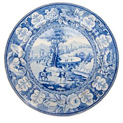 Eight 19th century transfer printed Italian Scenery pattern dinner plates, attributed to Leeds Pottery, with printed Italian Scenery mark beneath, D26cm