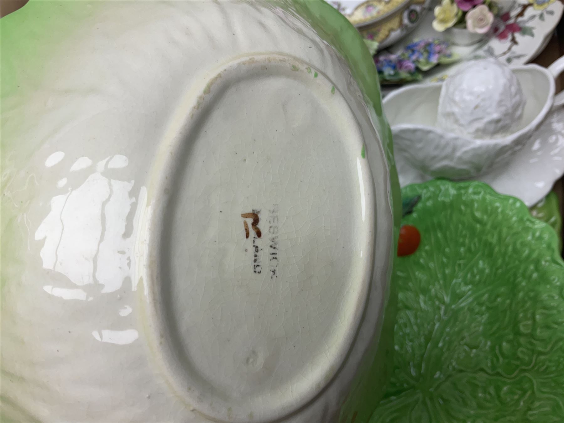 Wedgwood and Coalport 'Countryware' pattern ceramics, to include teapot, toast rack, napkin rings, jug, oval dish, sauce boat and saucer, etc, together with other ceramics to include Hornsea Fauna vase, Sylvac Apple Blossom pattern bowl, Sylvac jug in the form of a sack, no. 406, two Nao figures, tea wares, silver plated cutlery etc