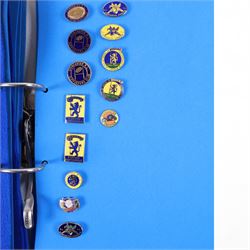 Rugby league enamel badge collection, from Barrow Raiders, Batley, Blackpool Panthers, Bradford Northern, Bradford Bulls, Bramley, Castleford, Catalan Dragons, Celtic Crusaders, Dewsbury Rams, Doncaster, Featherstone Rovers and Halifax, housed in two folders, (approximately 280)