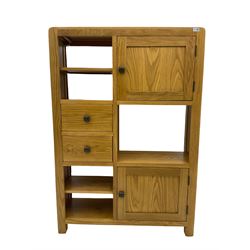 Combination oak wall unit, fitted with two cupboards, two drawers, and shelves