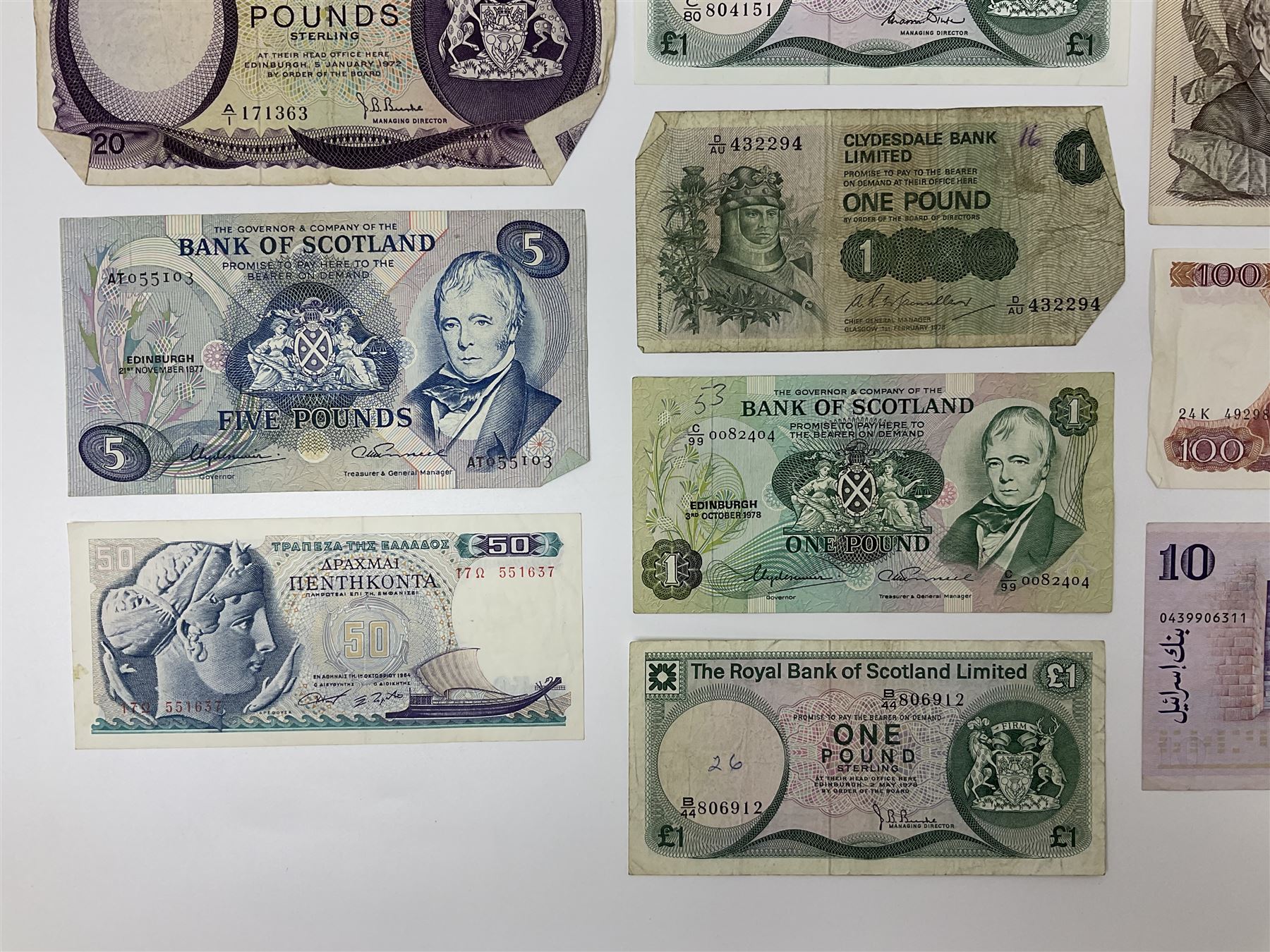 Banknotes including Bank of England Page Series D one pounds, other one pound notes, various The Royal Bank of Scotland Limited denominations, Clydesdale Bank Limited ten pounds 31st January 1979 ‘D/BD 060182’ etc 