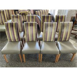 Eight high back dining chairs, beige seats- LOT SUBJECT TO VAT ON THE HAMMER PRICE - To be collected by appointment from The Ambassador Hotel, 36-38 Esplanade, Scarborough YO11 2AY. ALL GOODS MUST BE REMOVED BY WEDNESDAY 15TH JUNE.