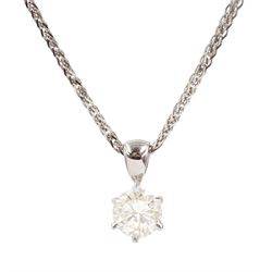 18ct white gold single stone round brilliant cut diamond pendant necklace, diamond approx 0.55 carat