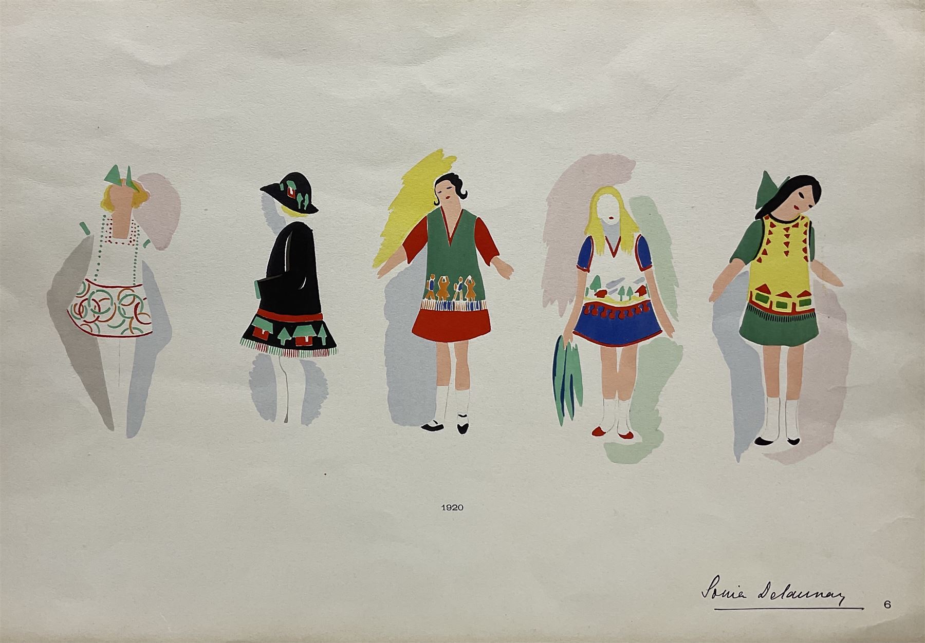 Sonia Delaunay-Terk (French 1885-1979): '1920' Girls Dresses, pochoir in colours with facsimile signature 38cm x 55.5cm (unframed)