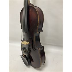 Neuner & Hornstiner early 20th century half size violin c1900, two piece maple back and ribs with a spruce top in a later ridged carrying case, no bow Length 57cm