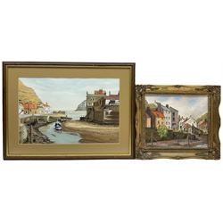 Nina Pickup (British 1947-): Staithes, oil on board signed 24cm x 30cm; English School (contemporary): Staithes, watercolour indistinctly signed 30cm x 45cm (2)