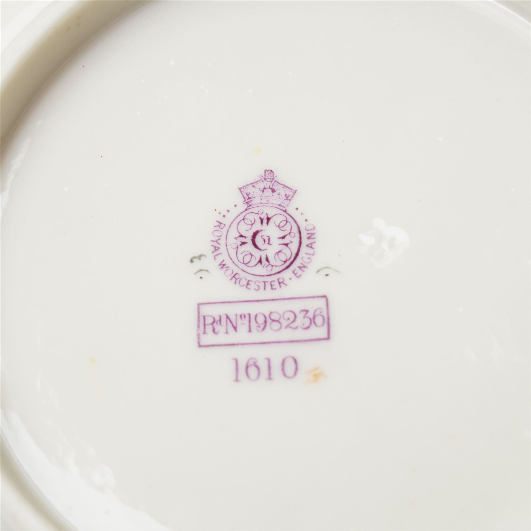 Large collection of miniature Royal Worcester hand-painted blush ivory wares, including various miniature baskets, large dish, miniature jug and others, with printed mark to bases