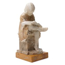 Attrib. Ernst Paul Hinckeldey (German 1893-1953): Girl Reading, alabaster sculpture bearing signature to plinth verso, on marble base H29cm 
