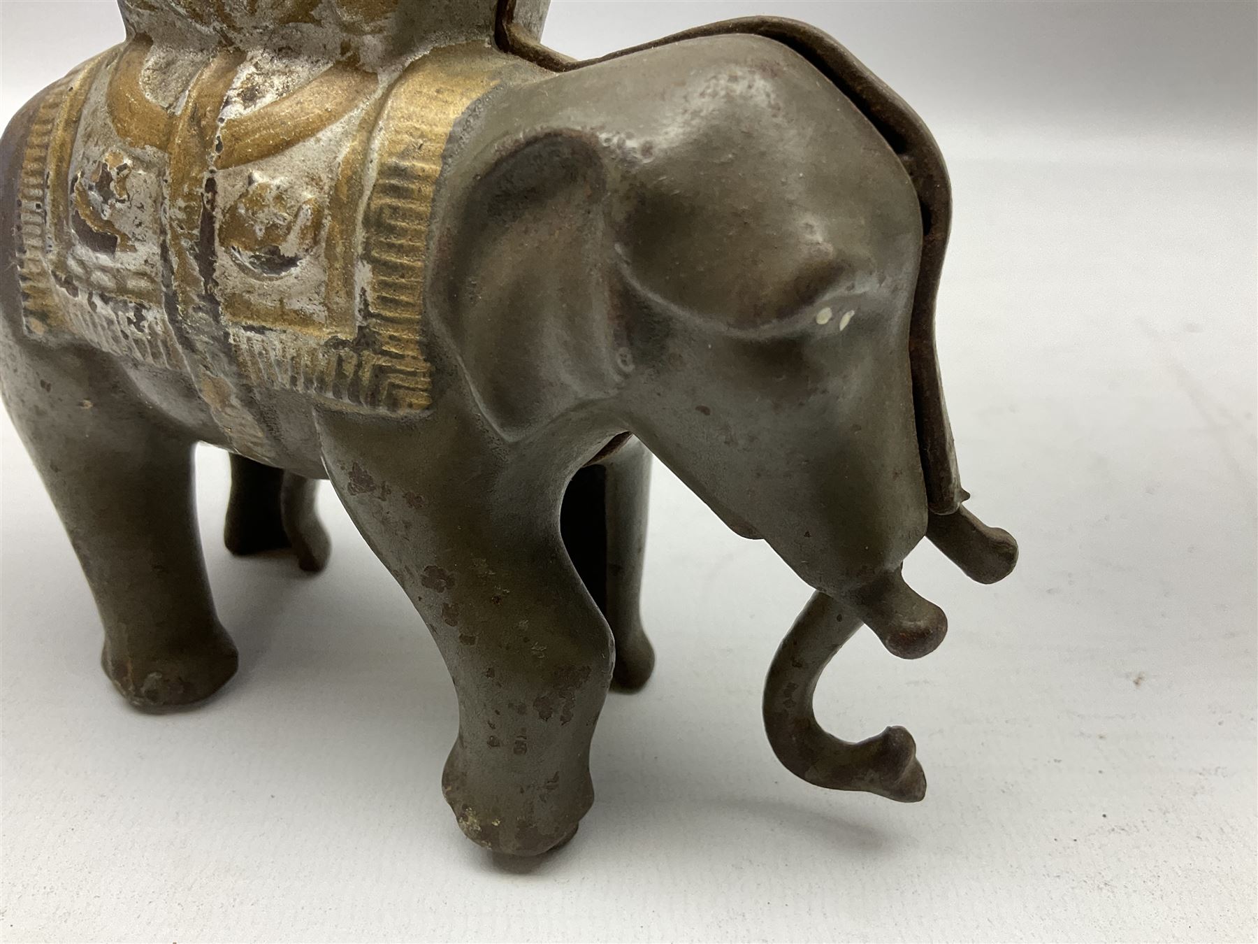 Two early 20th century cast-iron mechanical money banks - 'Rabbit on Cabbage' by Kilgore Manufacturing Company c1921 L11cm; and 'Elephant Swings Trunk' by A C Williams & Co patented 27th June 1905 L12.5cm (2)