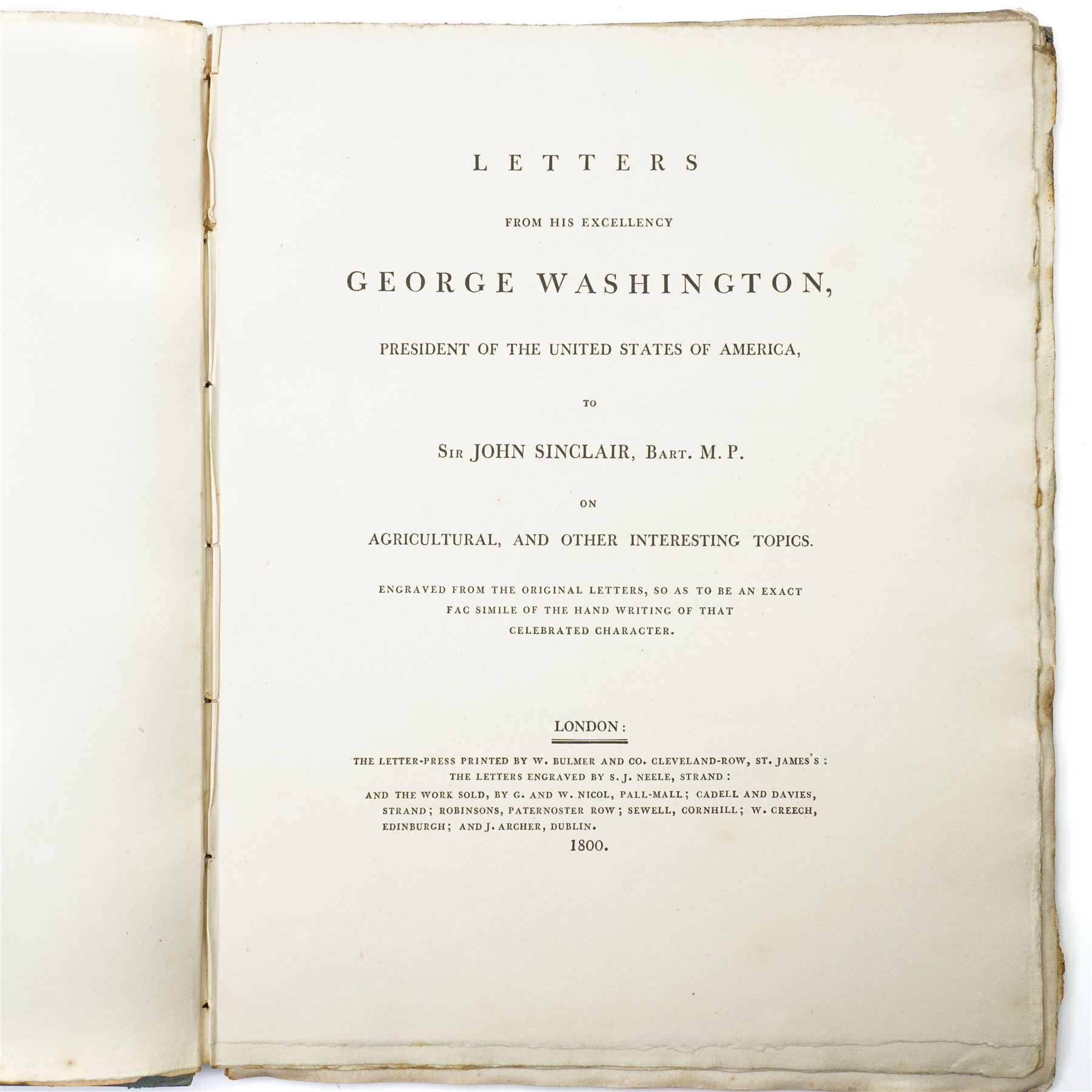 ‘Washington’s Letters’ – A volume containing facsimiles of President George Washington’s letters to Sir John Sinclair Bart M.P. published in London 1800, original boards and with the book plate of Sir William Strickland 6th Baronet of Boynton. Sir William Strickland d1834 was a keen naturalist with an interest in agriculture.
In 1795 he travelled to America where he met Thomas Jefferson, the 3rd President.(d 1826)
He published a survey on American agricultural methods, land prices and wages etc ‘Journal of a Tour of the United States of America 1794-1795’.
He evidently had an interest in coins and may have been in Philadelphia when America's first coinage was struck as he brought early examples home with him.
In 1819 his daughter Priscilla married Charles Winn d1874  the owner of the Nostell Priory estate.
Their descendent Roland Winn, 4th Baron St Oswald d 1984 sold 30 of the American coins at Christie’s in 1964 and in 2015 a flowing hair dollar was sold as part of the D Brent Pogue collection for almost five million dollars
