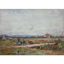 John Dobby Walker (British 1863-1925): Washerwomen at 'Denia' - Spain, watercolour signed titled and dated 1905, 27cm x 37cm