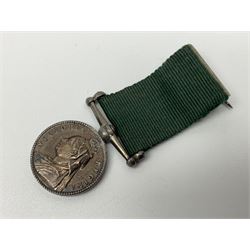 Victoria Volunteer Officers’ Decoration, V.R. cypher, hallmarked silver London 1892, with integral top riband bar and ribbon, unnamed; the matching miniature; and Victoria 'For Long Service in the Volunteer Force' miniature medal with ribbon in original case (3)