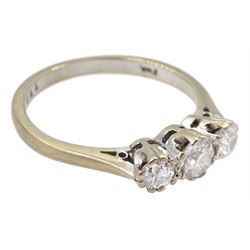 18ct white gold three stone diamond ring, London 1982, total diamond weight approx 0.50 carat