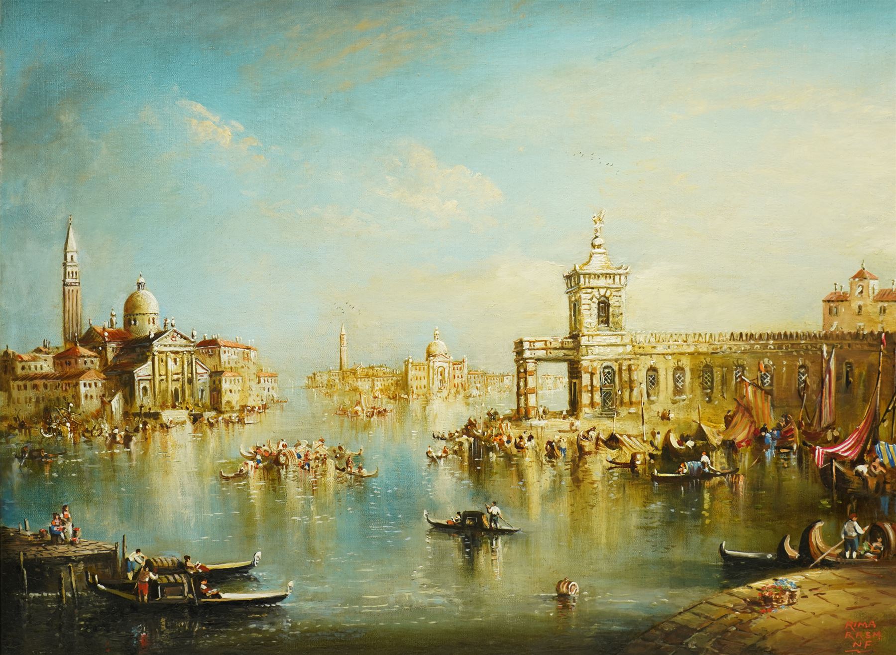 Norman Henry French 'Rima' (British, 1906-1984): Venetian Landscape with Gondoliers, oil on canvas signed 45cm x 60cm