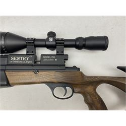 Lee Enfield Sentry Model 705 .22 cal. PCP rifle, with Nikko Stirling Mountmaster 4-12 x 50 scope and wooden stock with pistol grip; serial  no.112117897, L104.5cm overall; in soft carrying case  NB: AGE RESTRICTIONS APPLY TO THE PURCHASE OF AIR WEAPONS.