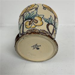 Royal Cauldon single handled vase of tapering form tube lined with a floral pattern by Edith Gater H17cm