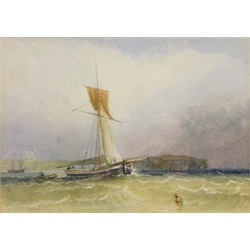 Fishing Boats off the Coast, watercolour 19th century unsigned 17cm x 24cm  