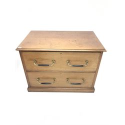 19th century mahogany filing chest, projecting cornice, two long drawers, platform support