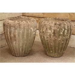  Pair composite stone fluted planters, H52cm, D48cm  