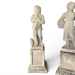 The Four Seasons - set of four traditional cast stone garden figures, in a weathered finish, stamped 'Lucas'