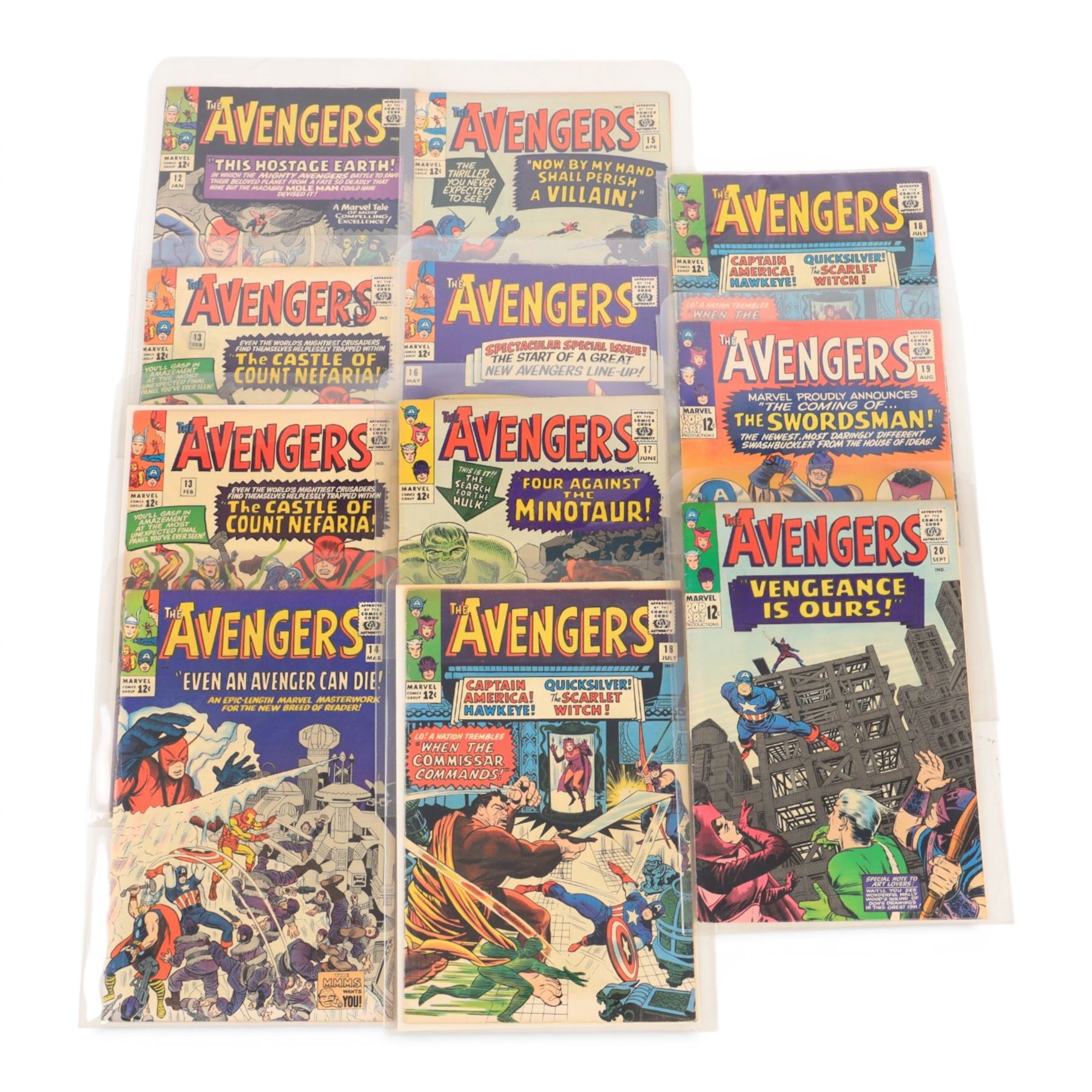 Eleven Marvel Silver Age 'The Avengers' comic books, spanning years 1965-1966, comprising issues #12-#20, including some duplicates
