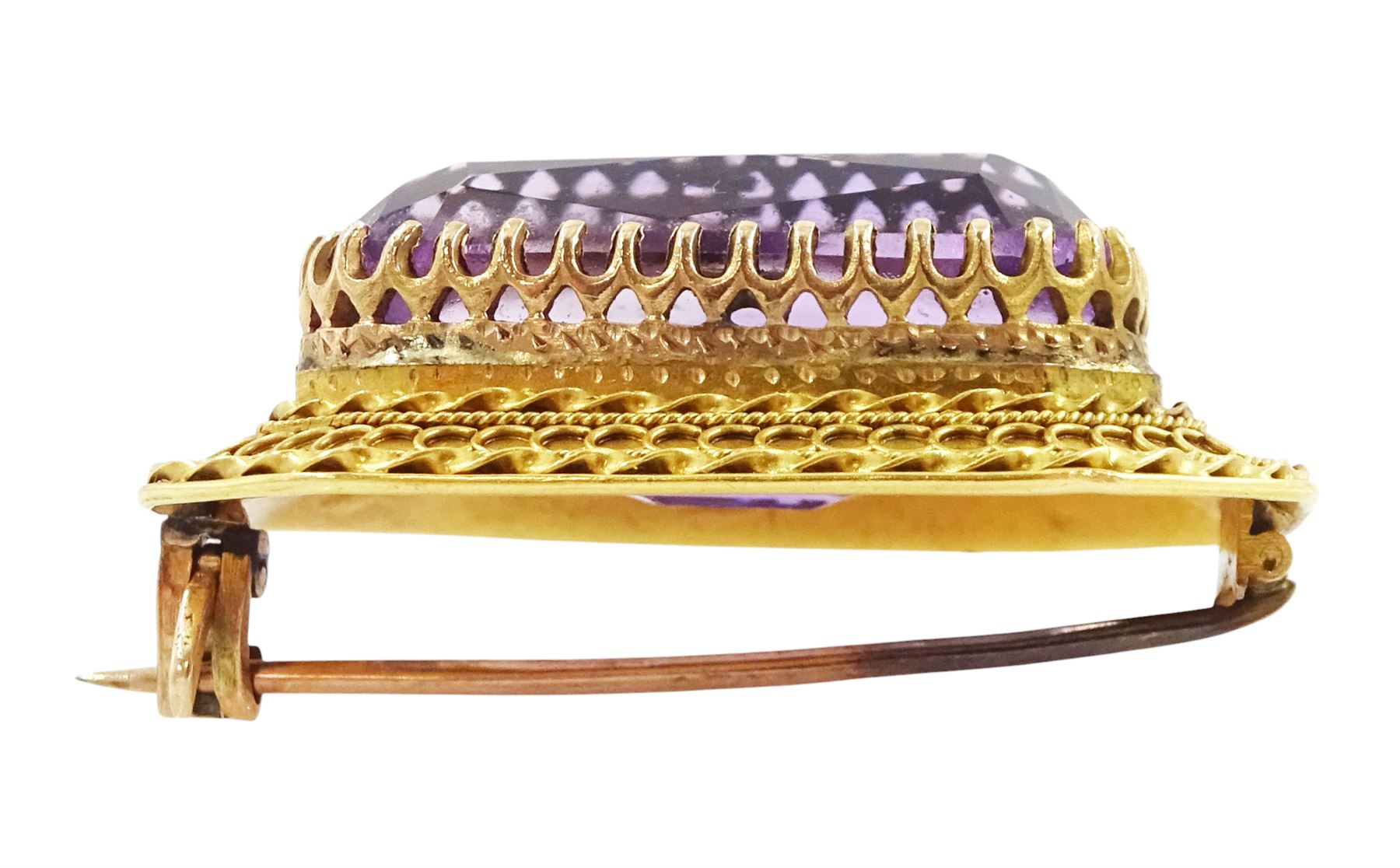 Early 20th century gold amethyst Etruscan design brooch