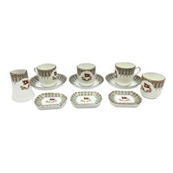 White Star Line, six pieces of porcelain by Stonier & Co. Liverpool, comprising four tea cups, three saucers, jug and three pin trays, registered design no. 117214/324028, printed mark beneath 