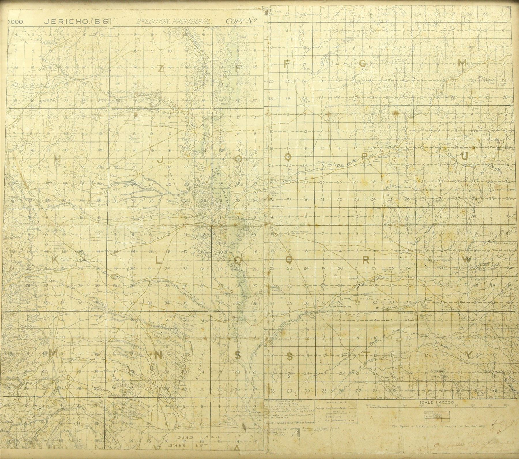 World War I map of Jericho, scale 1:40,000 2nd Edition 1918 in oak frame 60cm x 68cm