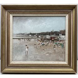 Peter Brannan (British 1926-1994): ‘A Day at the Seaside’, oil on board signed and dated ‘87, titled verso 29cm x 34cm
