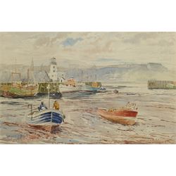 Edward H Simpson (British 1901-1989): 'The Inner Harbour Low Water' Scarborough, watercolour signed, titled on label verso 28cm x 43cm