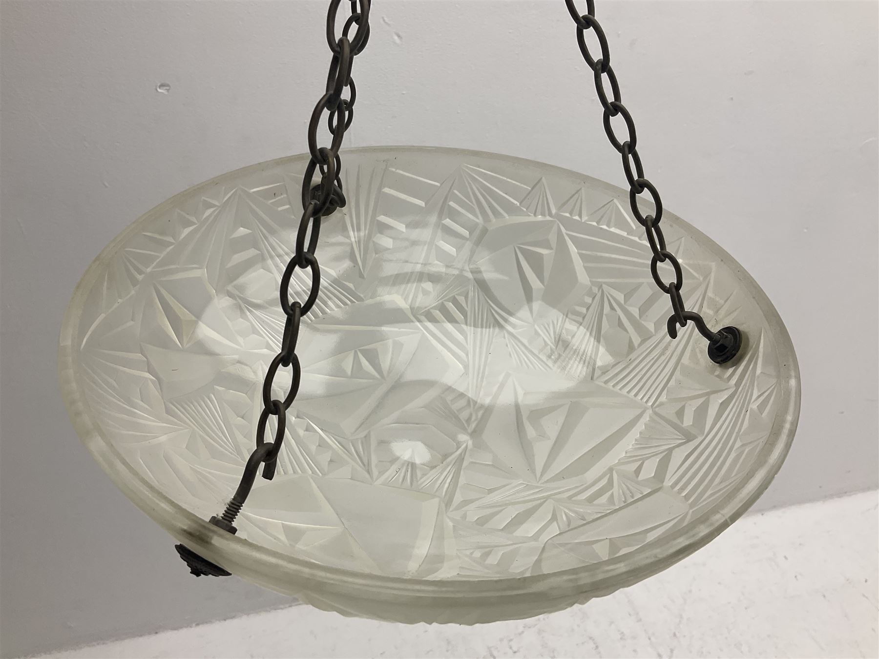 Art Deco glass ceiling light, the domed bowl shade with frosted