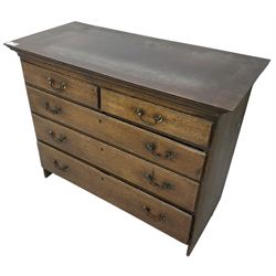 George III and later oak chest, fitted with two short over three long graduating drawers, on end supports