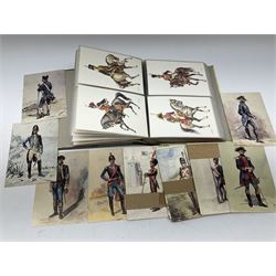 Approximately one thousand predominantly modern postcards of military interest including soldiers, groups, uniforms, battle scenes etc by Harry Payne, Conrad Leigh etc; contained in forty small albums
