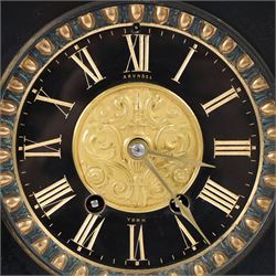 John Cundill Arundel of York eight-day marble-cased mantle clock, with black slate dial and gilt roman numerals, a shaped pediment and recessed marble pillars, H42cm