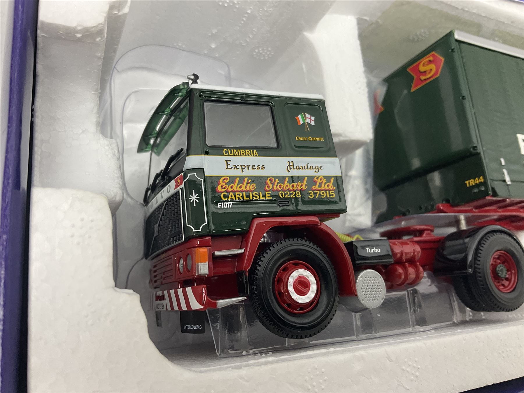 Corgi Eddie Stobart - two Special Edition Hauliers of Renown lorries; CC13749 Scania R Curtainside Trailer and CC15508 Volvo F10 Curtainside; and limited edition Hauliers of Renown CC13801 Mercedes-Benz Actros Fridge Trailer; all boxed (3)