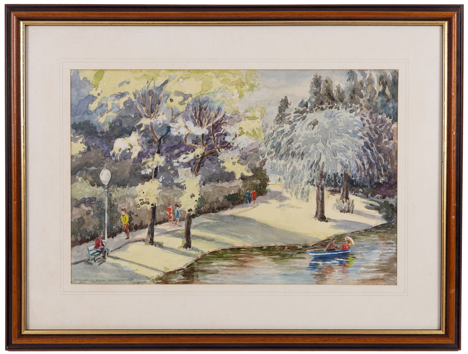 J Anderton (Northern British 20th Century): 'Peasholm Park - Scarborough' and the 'Scarborough' Boat Race, two watercolours signed, one dated 1972, max 24cm x 37cm (2)