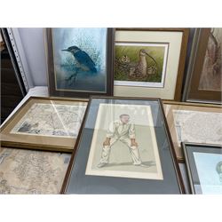 Collection of pictures, prints and maps, including Robert Fuller, W Forbes, Jeff Beaumont etc in one box