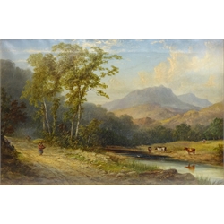  River Rural Landscape with Figures and Cattle, 19th century oil on canvas unsigned 38cm x 58cm  