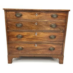 19th century mahogany chest, four graduating cockbeaded drawers, ogee bracket supports 
