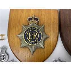 Police - large quantity of cap and collar badges, collar numbers and buttons for Hull City Police, Humberside Police, Lincolnshire Constabulary, York & North East Yorks Police etc; all queen's crown; and three helmet plates including one king's crown