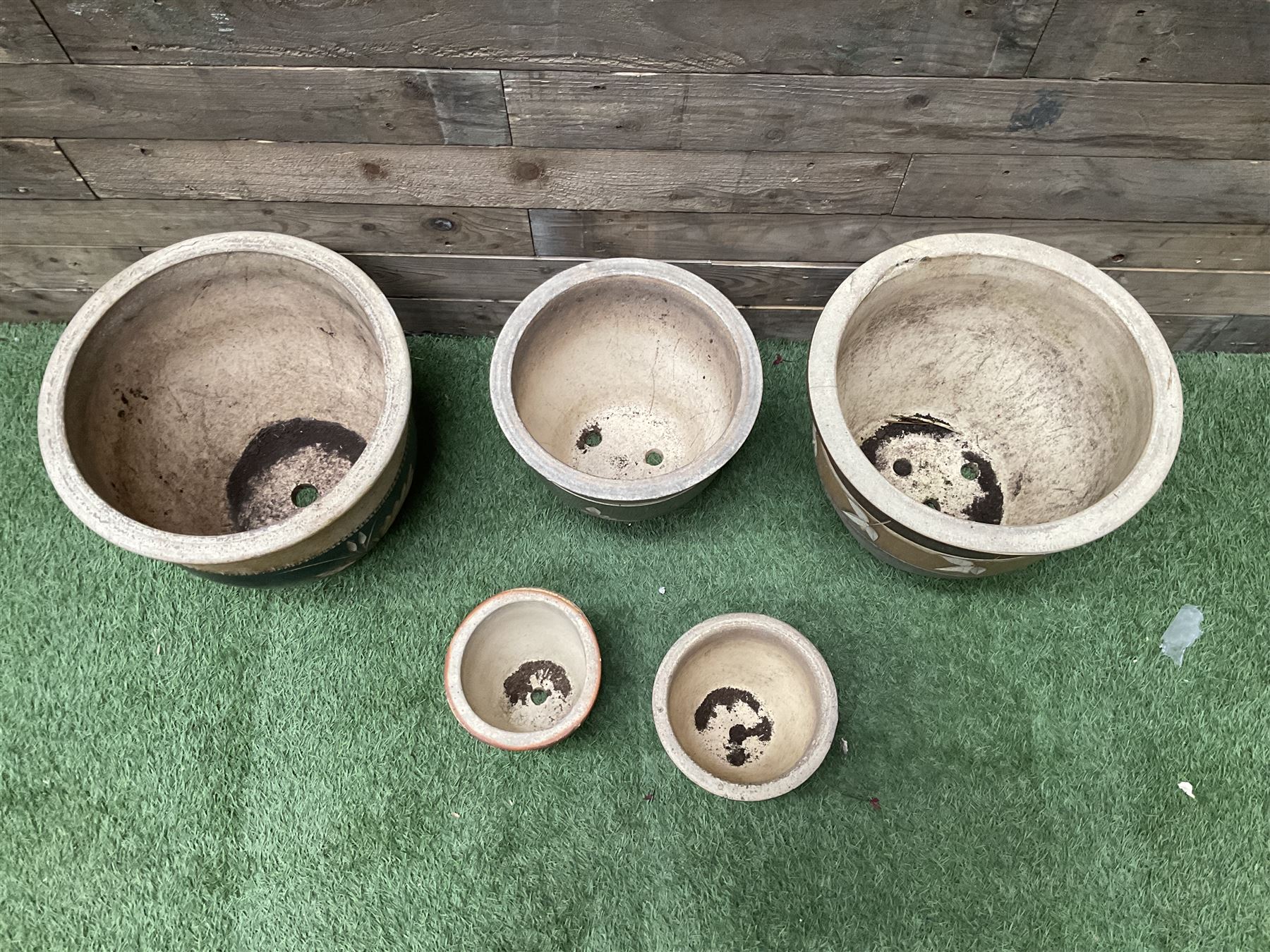 Five terracotta glazed planters 