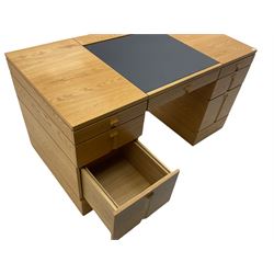 Marks and Spencer Home - light oak office desk, fitted with drawers, inset writing surface with hinged compartment