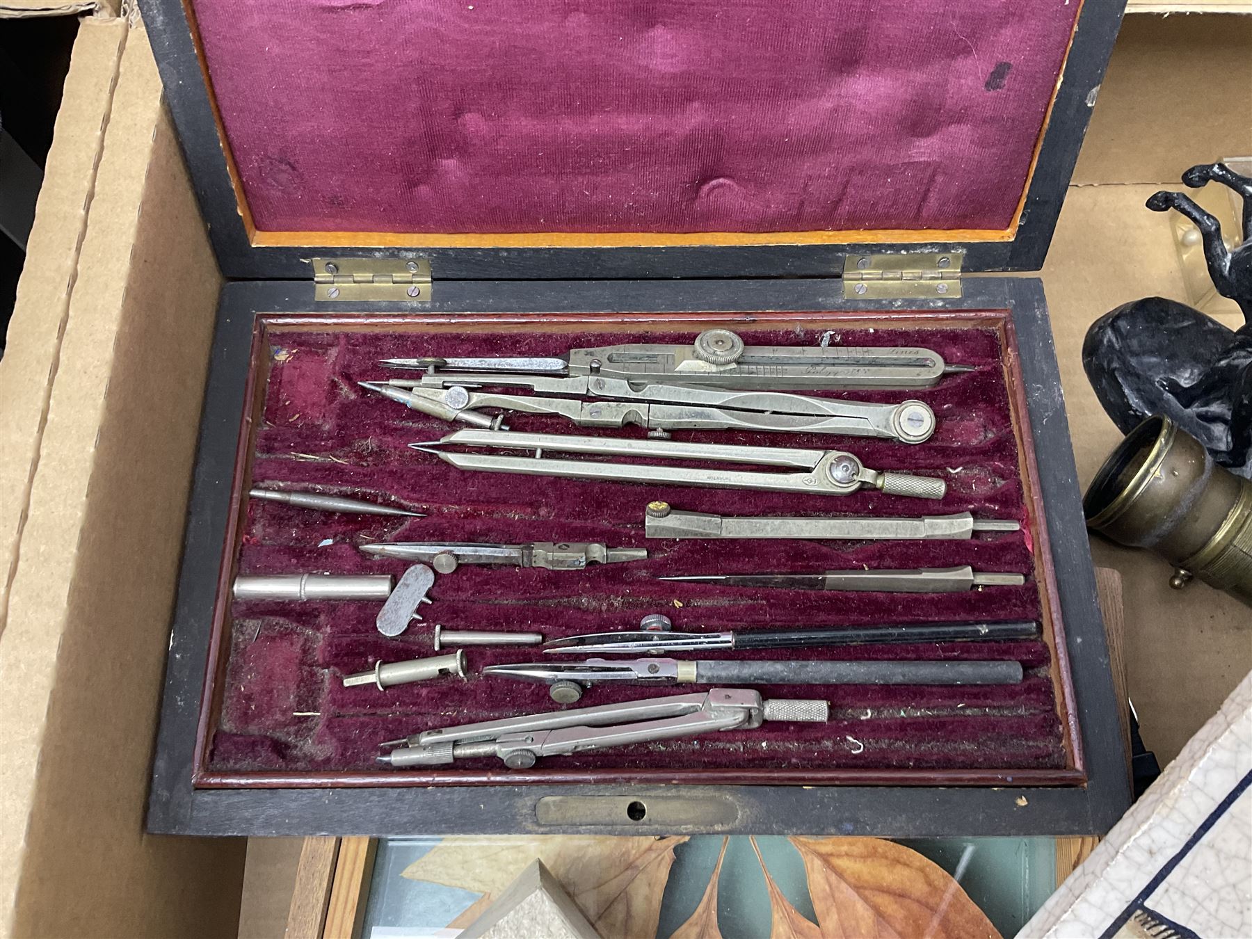 Johnson Bros Indies pattern tea and dinner wares, painted metal female bust on wooden plinth, three radios including one Roberts, Zenit B camera body, Polaroid 1000 land camera, Lorus wristwatch, and other ceramics etc, in four boxes