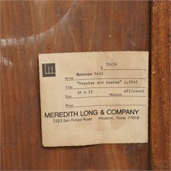 Vanessa Bell (British - Bloomsbury Group 1879-1961): Still Life of 'Poppies and Roses', oil on pine panel signed with initials, titled on gallery labels verso 92cm x 31cm
Provenance: originally from the artist’s family; exh. Anthony d'Offay, Dering Street, London; Spink, King Street, London; Meredith Long & Company, Houston, Texas.